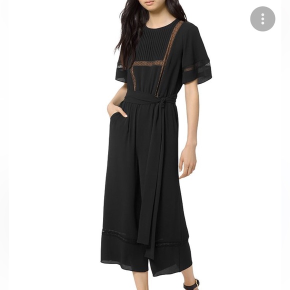 Michael Michael Kors Lace-Inset Wide-Leg Jumpsuit black Nwt NEW $195 00 Xs - Picture 1 of 7